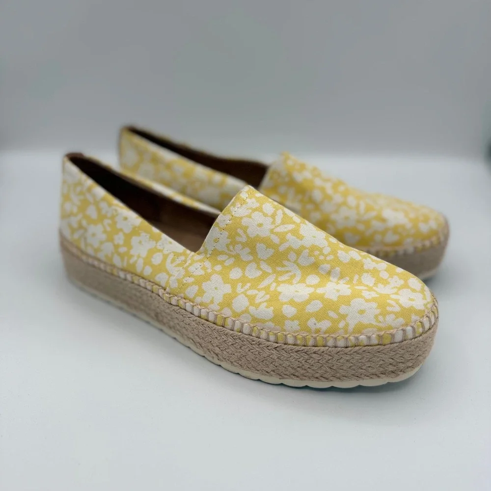Dr. Scholls Sunray Espadrille Womens 8M Yellow Floral Slip On Platform comfort
